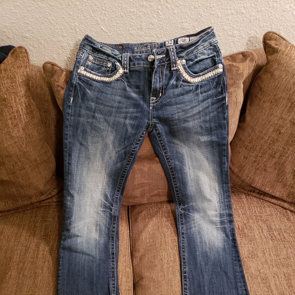 Miss Me Jeans with Leather & Stud Embellishment